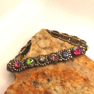 Vintage pewter rhinestone stretch bracelet